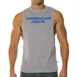 American Jock AJ8776 Gym Air Tee Heather Grey/RoyalBlue Shirts